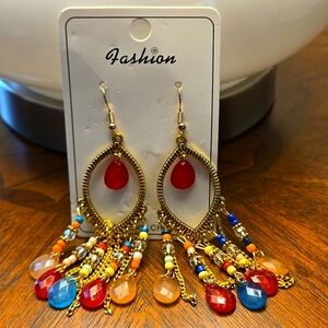 Vintage Bohemian Style Black & Gold Beaded Waterdrop Dangle Earrings Boho Hoops